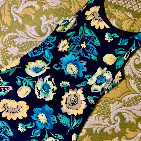 Vintage 90s Style Dress Bright Floral Pattern Rabbit Rabbit Rabbit Designs 90's Fashion Psychedelic Artistic Clothing LBD