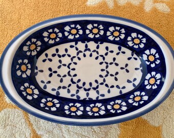 Bol Vintage WIZA Poland – Céramique Bleue – Bunzlau – Fait Main – 20x4cm
