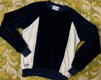 Rad True Vintage Lacoste Haymaker Velour Pullover 80s Style Navy and White Sweater Color Block Sweater Vintage Workout Wear Colorful Jumper