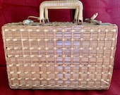 Vintage Wicker Picnic Basket Rattan Suitcase Wicker Briefcase Wicker Sewing Basket Wicker Purse Boho Decor