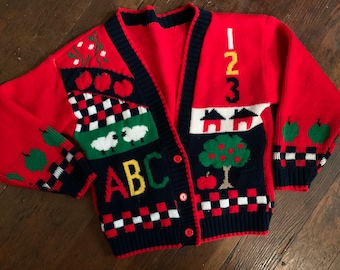 Adorable Vintage Children’s Sweater Toddler Cardigan School Sweater Children's Christmas Sweater ABC Sweater