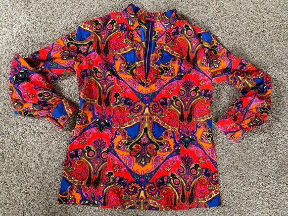 Groovy True Vintage 60s Psychedelic Blouse Psyche… - image 2