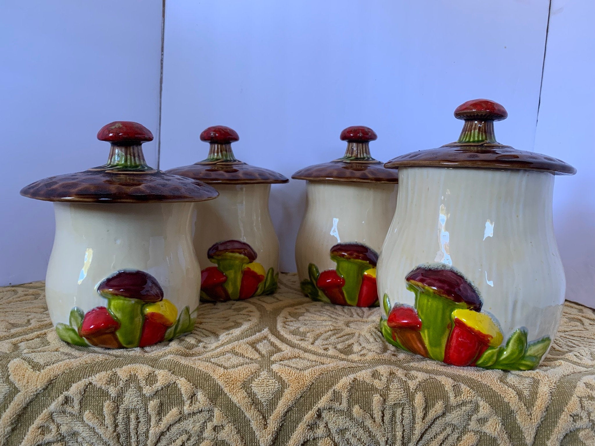 Cute Vintage Mushroom Canister Set McCoy Pottery 545 Merry Mushroom Style Ceramic Canister
