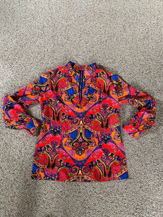 Groovy True Vintage 60s Psychedelic Blouse Psyche… - image 1