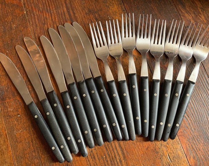 Vintage Rostfrei Black Handle Flatware 16 Piece Vintage Etsy