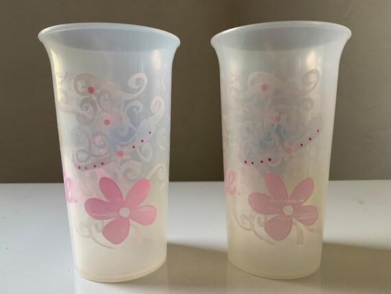Tupperware Toys Barbie 10 Piece Set Pink Clear VTG Cups Cake Plates