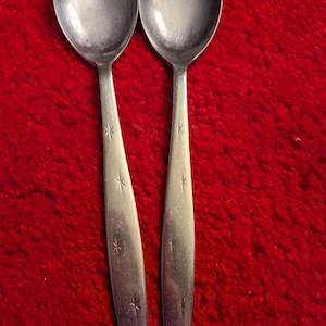 Rare Vintage Atomic Starburst Serving Set Salad Spoon and Fork Stainless Star Pattern Japan