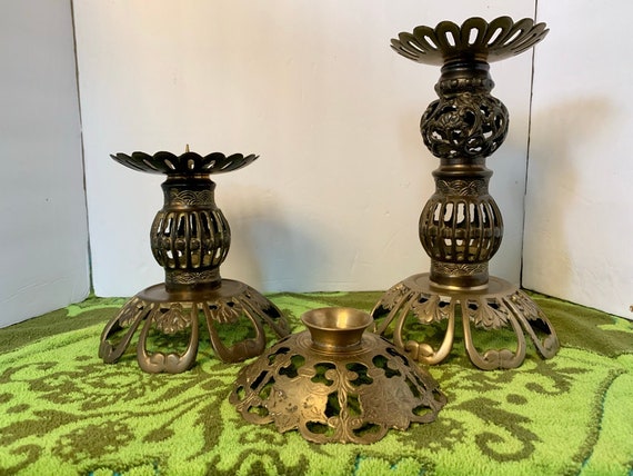 Stunning Large Vintage Pierced Brass Candlestick Set Altar Candle Holder  Floor Candle Holder Giant Prayer Candle Gothic Metal Decor -  Canada