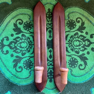 Pair of Vintage MCM Wood Wall Sconce Candelabra Wall Mounted Candlestick Holder Homco Japan Scandinavian Minimalist Design