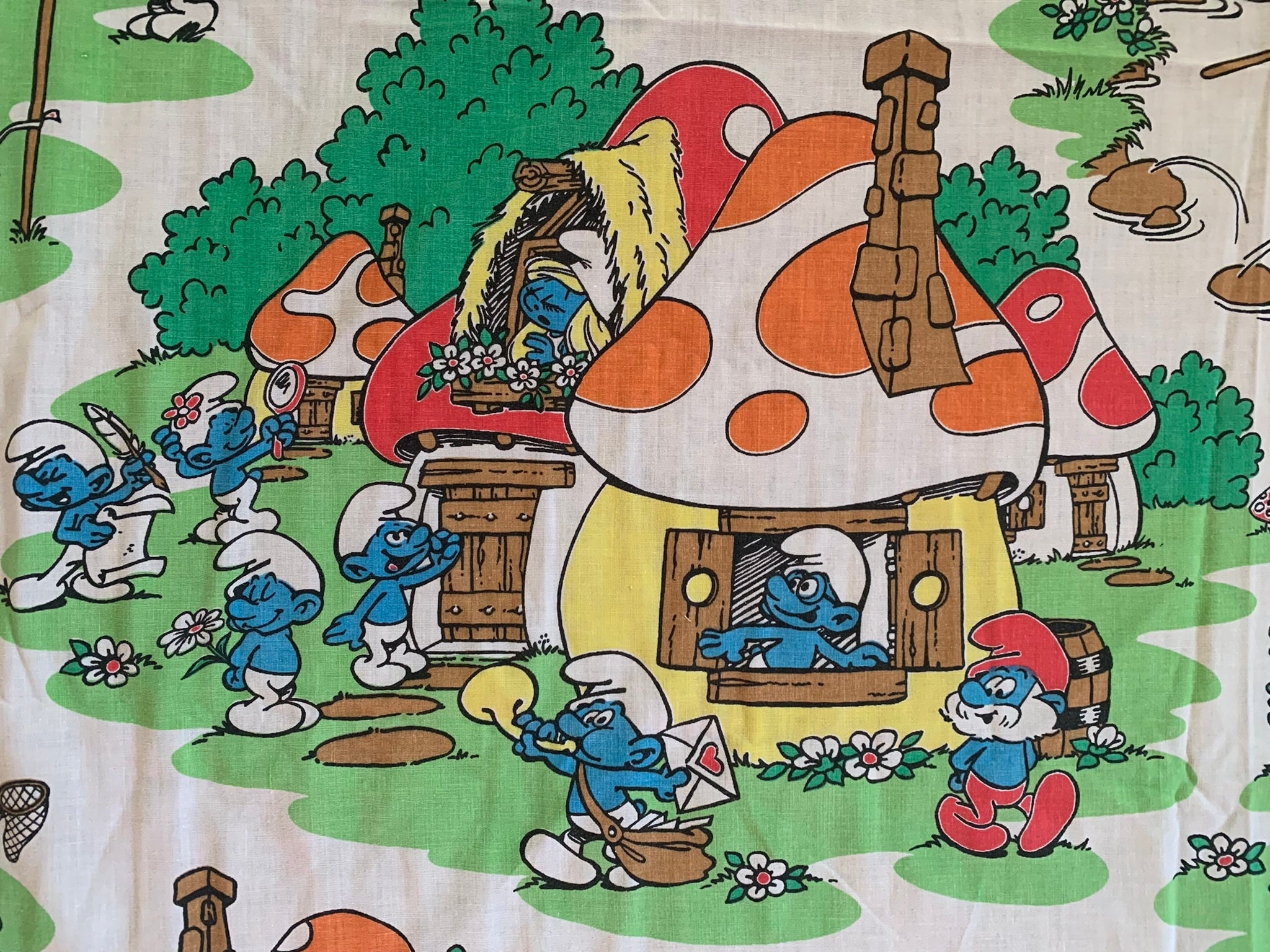 Adorable 2 Piece Vintage Twin Percale Sheet Set the Smurfs Twin