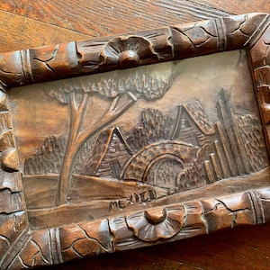 Beautiful Mexican Folk Art Hand Carved Serving Tray Glass Top Carved Wall Hanging Wood Cactus Platter
