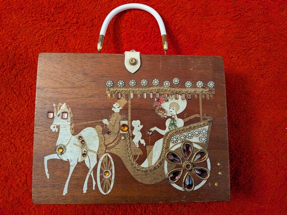 Vintage Enid Collins Carriage Trade Original Wooden Purse Enid Collins Wood Bag Enid Collins Horse and Carriage MCM Rare Purse