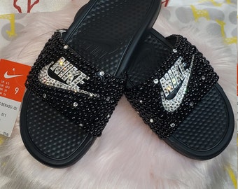 custom nike slides with gold check