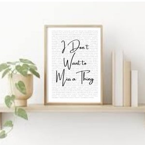 Aerosmith, *INSTANT DOWNLOAD* - I don’t want to miss a thing, Song Lyrics Poster Print, Wedding, 1st Dance, Personalised