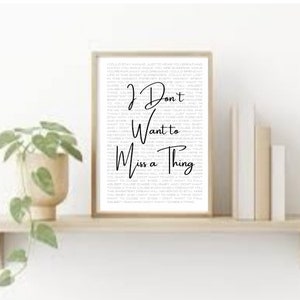 Aerosmith, *DESCARGA INSTANTE* - No quiero perderme nada, Impresión de póster de letras de canciones, Boda, 1er baile, Personalizado