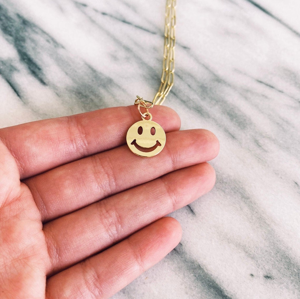 Smiley face necklace gold Clearance