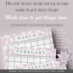 12-Month Undated Calendar Printables - Instant Download - A4, A5, US Letter