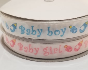 Baby Shower Printed Gross Grain Ribbon Baby Girl / Baby Boy DIY Baby Shower Favors Decorations 5/8" wide by 25 yards FREE SHIPPING