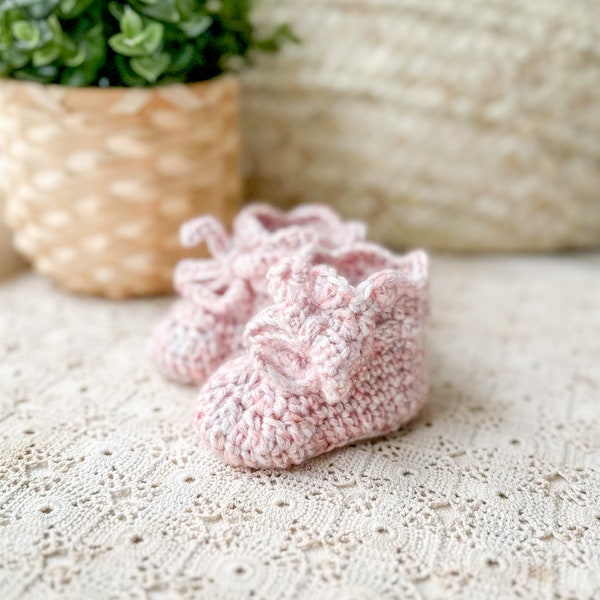 The Lily Bootie : Baby Bootie Crochet Pattern - beginner, scrap yarn, gender neutral, baby shoes