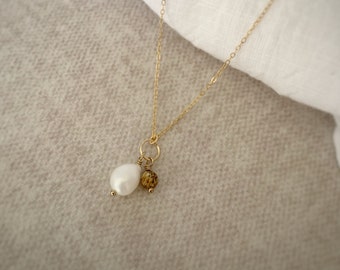 Baroque pearl with Jasper necklace, Jasper and Pearl Gold Pendant