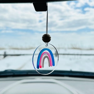 Rainbow Car Charm Accessory Rear View Mirror Charm Car Accessories Acrylic Mirror Car Accessory For Teen Drivers