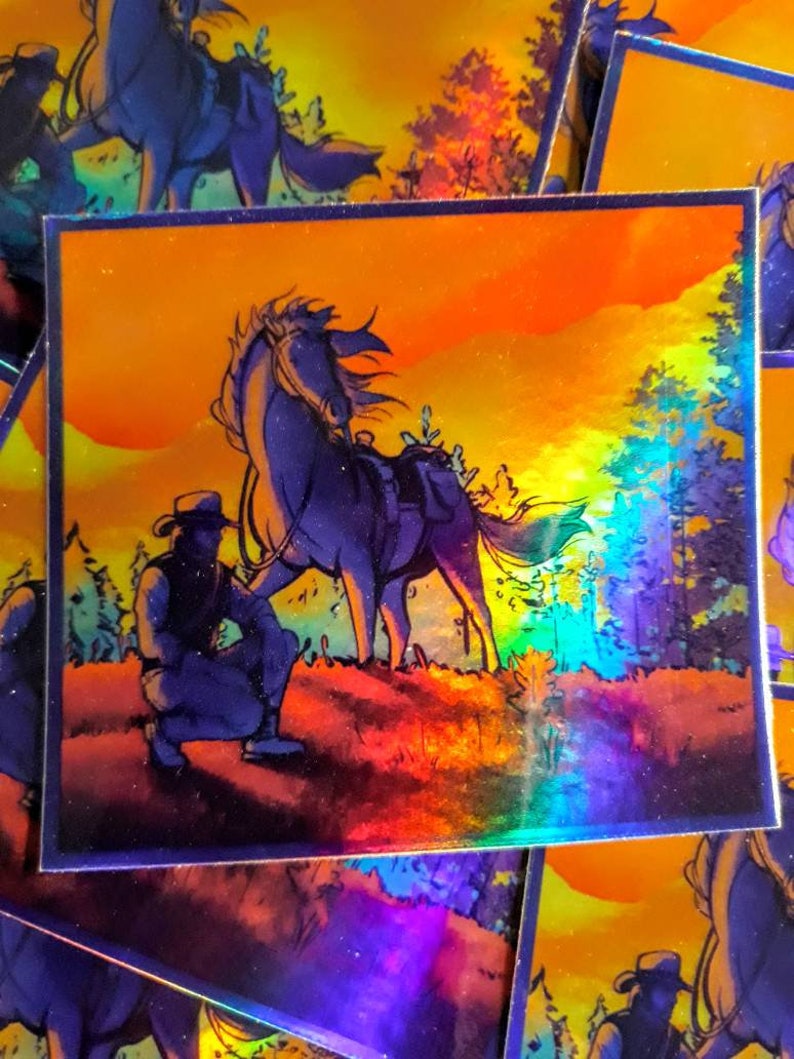 Tons of great art and collectibles! Red Dead Redemption 2 inspired 3 holographic sticker decal Arthur Morgan and steed CHeck OUt my SHop