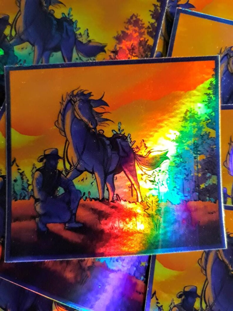 Tons of great art and collectibles! Red Dead Redemption 2 inspired 3 holographic sticker decal Arthur Morgan and steed CHeck OUt my SHop