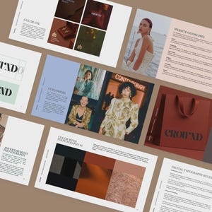 May include: A collection of design elements, including a logo, color palettes, and website guidelines. The word "CROUAD" is featured prominently. The image also includes fashion photography and a shopping bag with the brand name.