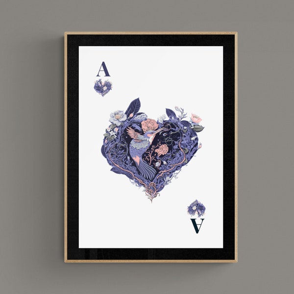 Ace of Hearts Art | DIGITAL DOWNLOAD Wall Art | Trendy Aesthetic Print | Beautiful illustrated Ace of Hearts