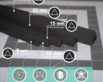 EVA Foam Dowels – Triangular Bevels Sold in 5 Sizes - (8mm, 10mm, 15mm, 20mm, 30mm) – Apprx 39” Long