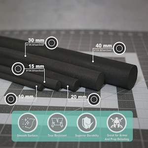 EVA Foam Dowels – Round Dowels Sold in 5 Sizes - (10mm, 15mm, 20mm, 30mm, 40mm) – Apprx 39” Long