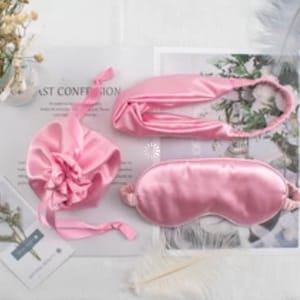 3pc Pink silk eye mask blindfold headband & pouch, Mother&#39;s Day Birthday Gift for Mum Mother Bridesmaid Grandmother Girlfriend, Gift for her