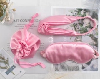 3stk Pink Seide Augenmaske Augenbinde Stirnband & Beutel, Muttertag Geburtstagsgeschenk für Mama Mutter Brautjungfer Großmutter Freundin, Geschenk für sie