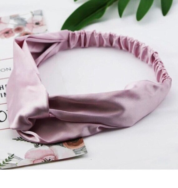 Lavender Pink Silk Satin Headband, Stretchy Elastic Hair  display picture 3