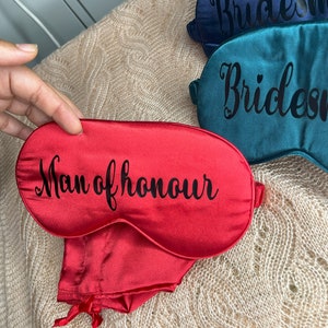 2pc Red silk eye sleeping mask blindfold and pouch Dad boyfriend Father's Day, Women girlfriend bride romantic Valentines gift for her & him