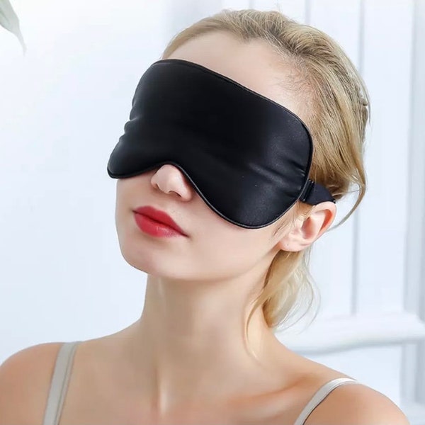 Black Luxury silk sleep eye mask soft padded sleep blindfold, Dad Father's Day Men Mother Wife, Caravan Holiday Birthday Gym Spa Gift Set UK