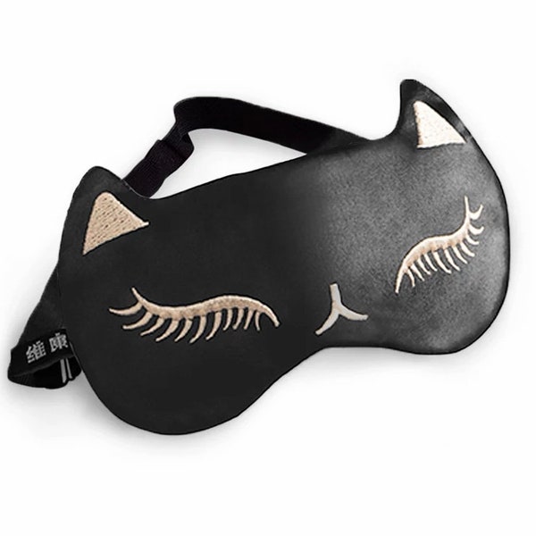 Black Soft Silk Foxy Kätzchen Augenmaske, verspielt & sinnlich Augenbinde, Spa Yoga Katze Mädchen Geburtstag Geschenk für Mama neue Mutter, geheime Überraschung Geschenke