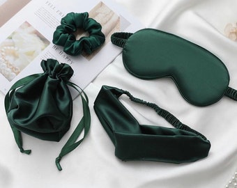 4pc 100% zijde blinddoek oogmasker cadeau tas scrunchie hoofdband, vrouw moeder vriendin tante valentijnscadeau, rood groen zwart roze meer kleuren