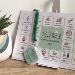Communication flash cards on a keyring & communication mat set - ASD Autism SEN Speech and Language
