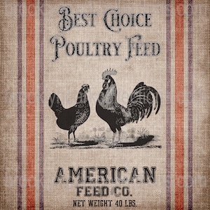 Chicken Feed Sack, Farm Rooster, SUBLIMATION TRANSFER, Ready To Press, pillow, fabric, American