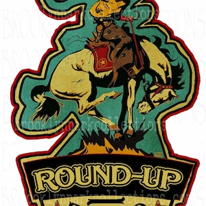 Round Up Rodeo, Cowboy, Bucking Horse, FABRIC APPLIQUE, patch, flannel shirt, jacket, pillow