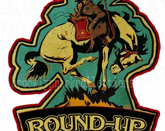 Round Up Rodeo, Cowboy, Bucking Horse, FABRIC APPLIQUE, patch, flannel shirt, jacket, pillow