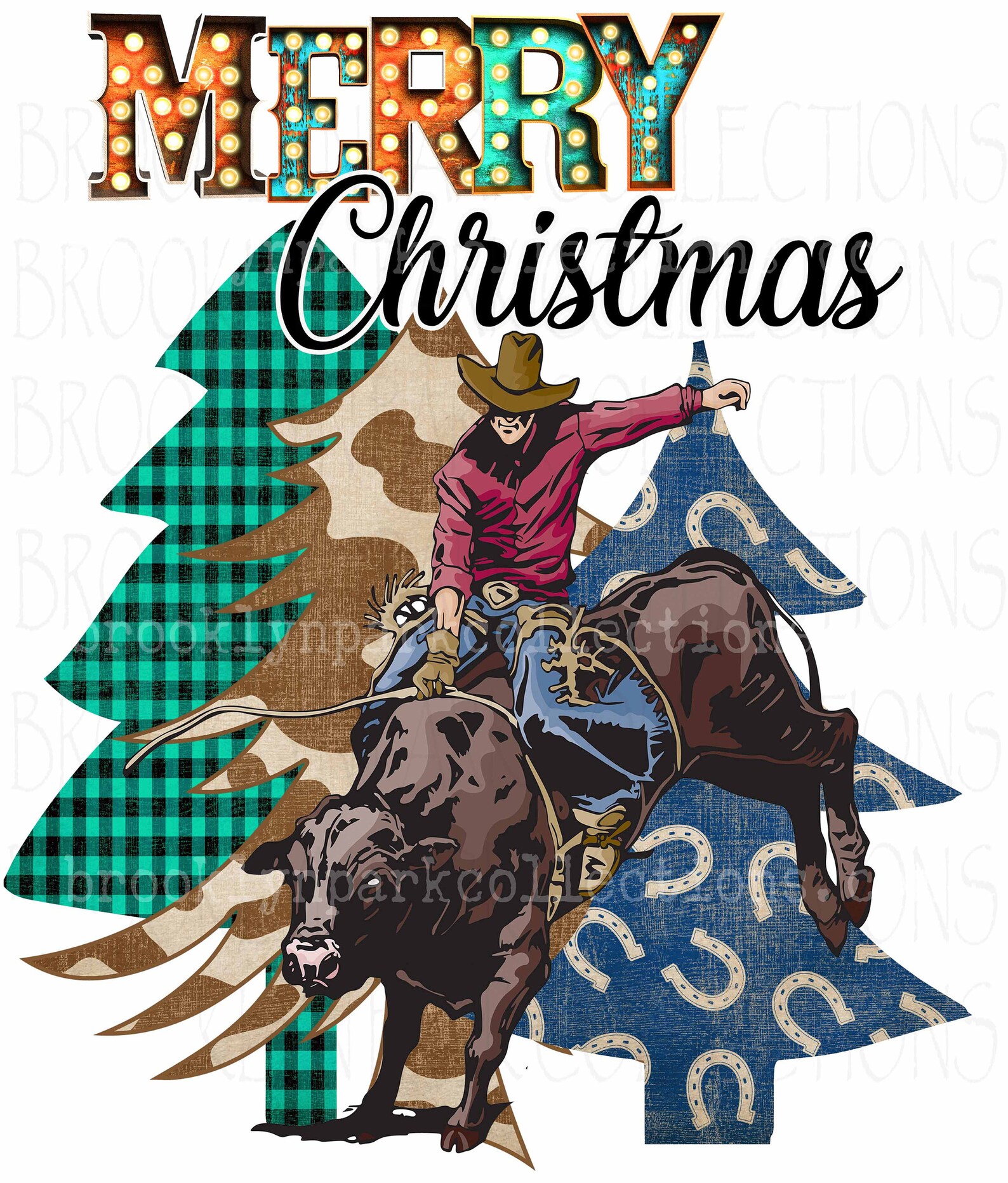 Merry Christmas Rodeo Bull Rider Cowboy Marquee Etsy