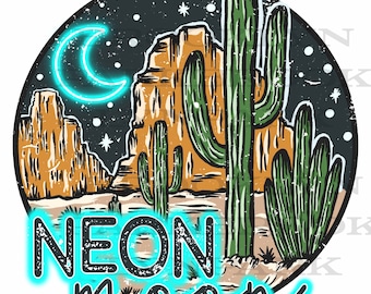 Neon Moon, Cactus, Desert, FABRIC APPLIQUE, Sew On, Flannel, Quilt, Shirt, Pillow, patch