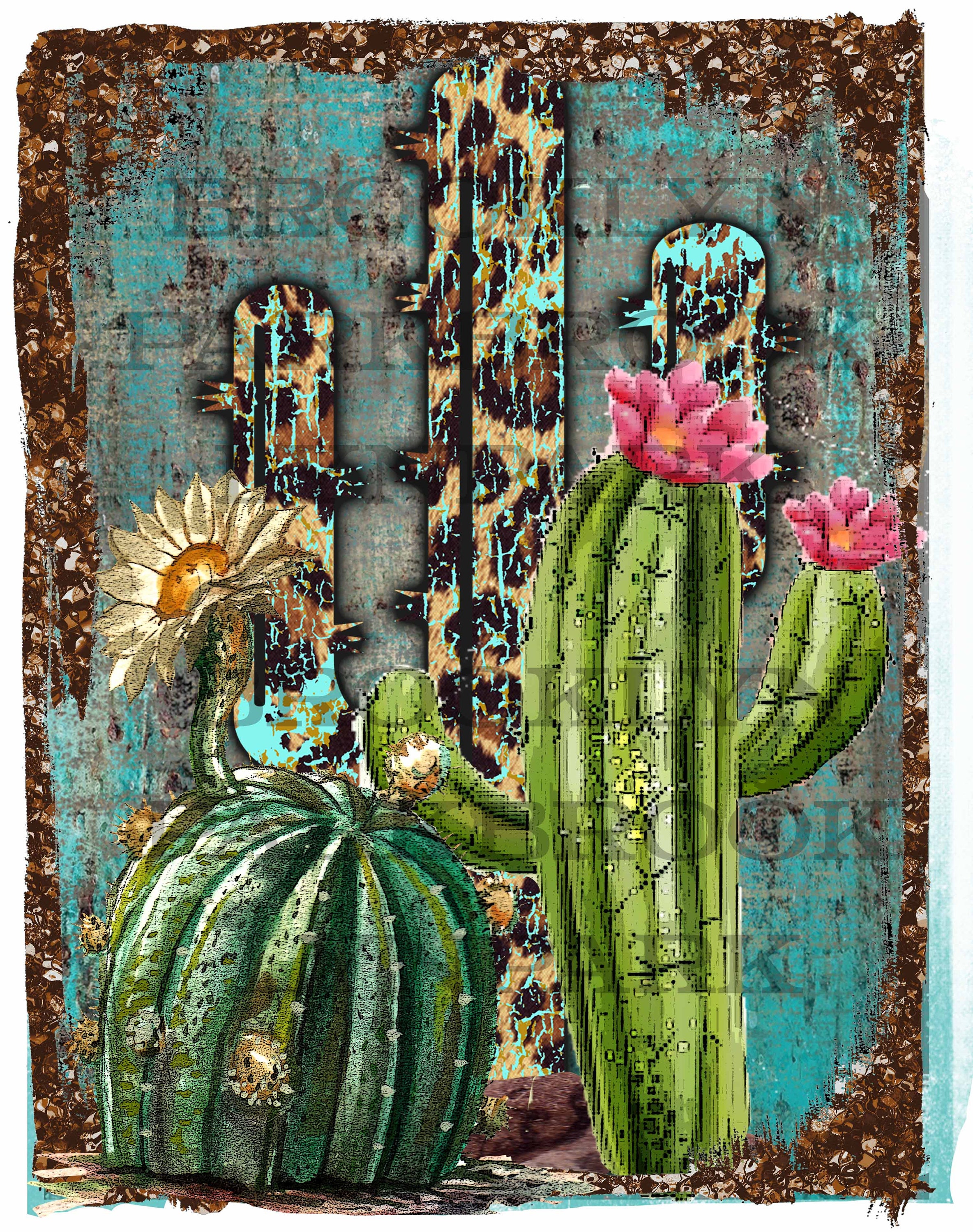 Cactus, Leopard, Grunge, Southwest Art,  FABRIC APPLIQUE, Sew On, Quilt, Shirt, Pillow,