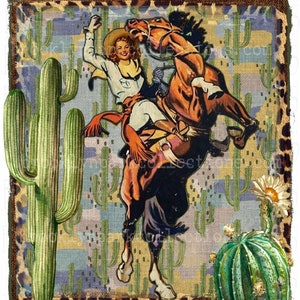 Cowgirl, Rodeo Bucking Horse, Cactus, Leopard, SUBLIMATION TRANSFER, Ready To Press,