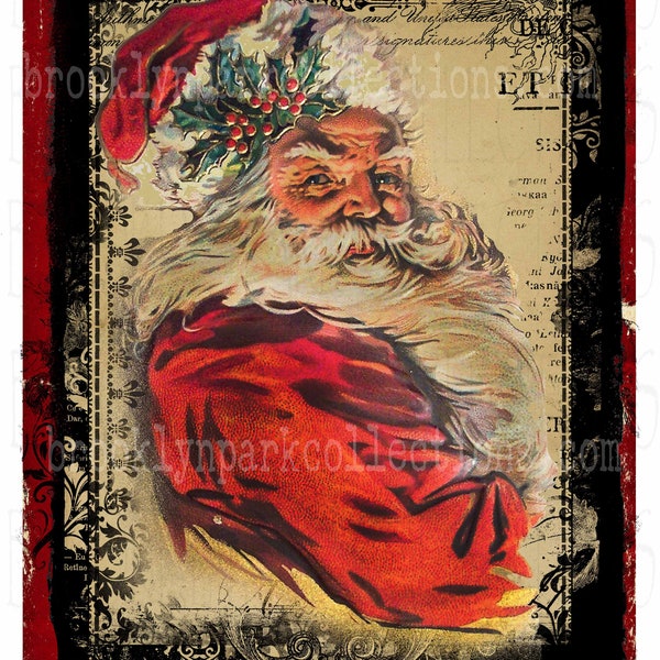 Vintage Santa Claus, Framed, Merry Christmas, SUBLIMATION TRANSFER, Ready to Press,