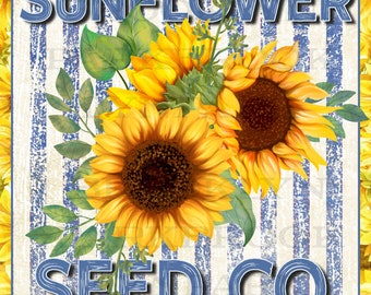 Sunflower Feed Sack, SUBLIMATION TRANSFER, Ready To Press, pillow, fabric, towel,