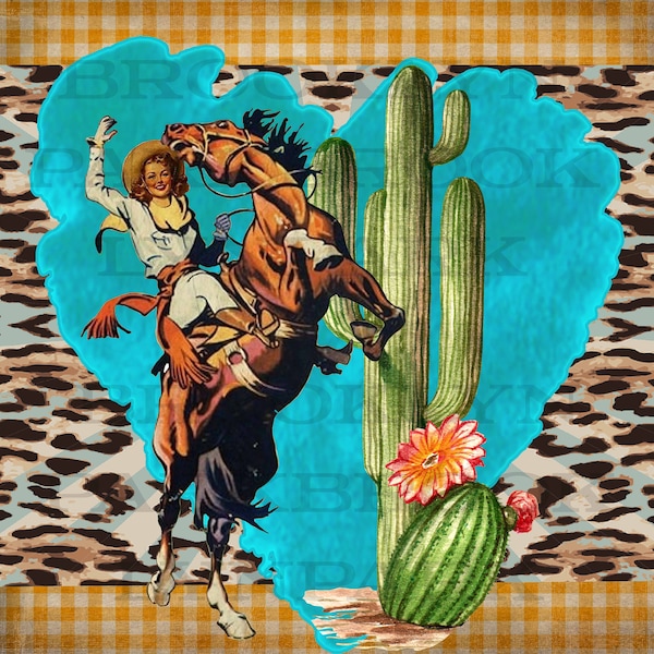Turquoise Heart, Rodeo Cowgirl, Leopard, Applique Fabric, sew On, Material, quilt,shirt, pillow