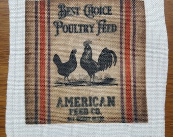 Farmhouse Feedsack, Rooster Chicken, Applique Fabric, Sew On, Design, Quilt, Shirt, Pillow,